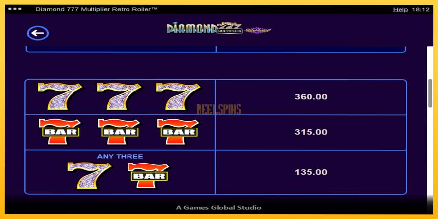 სურათი 6 სათამაშო მანქანა Diamond 777 Multiplier Retro Roller